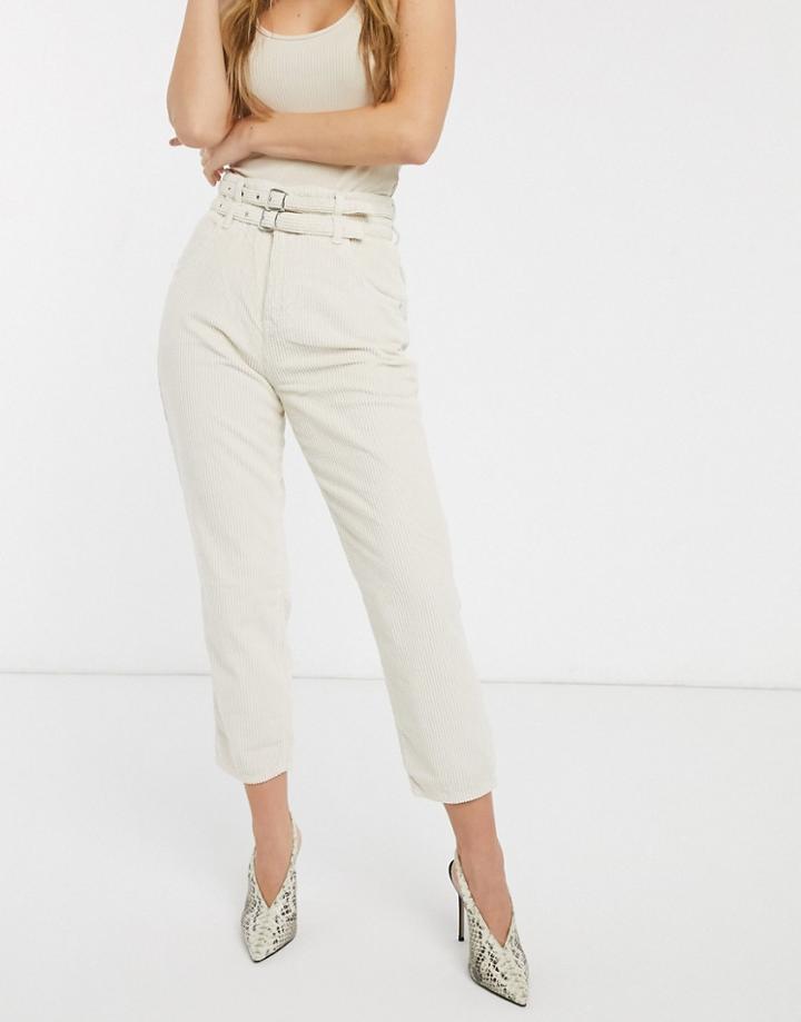 River Island Tapered Corduroy Pants In Cream-beige