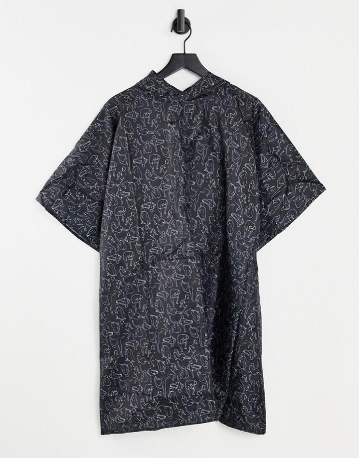 Monki Pia Recycled Foldaway Poncho With Illustrated Body Print In Black