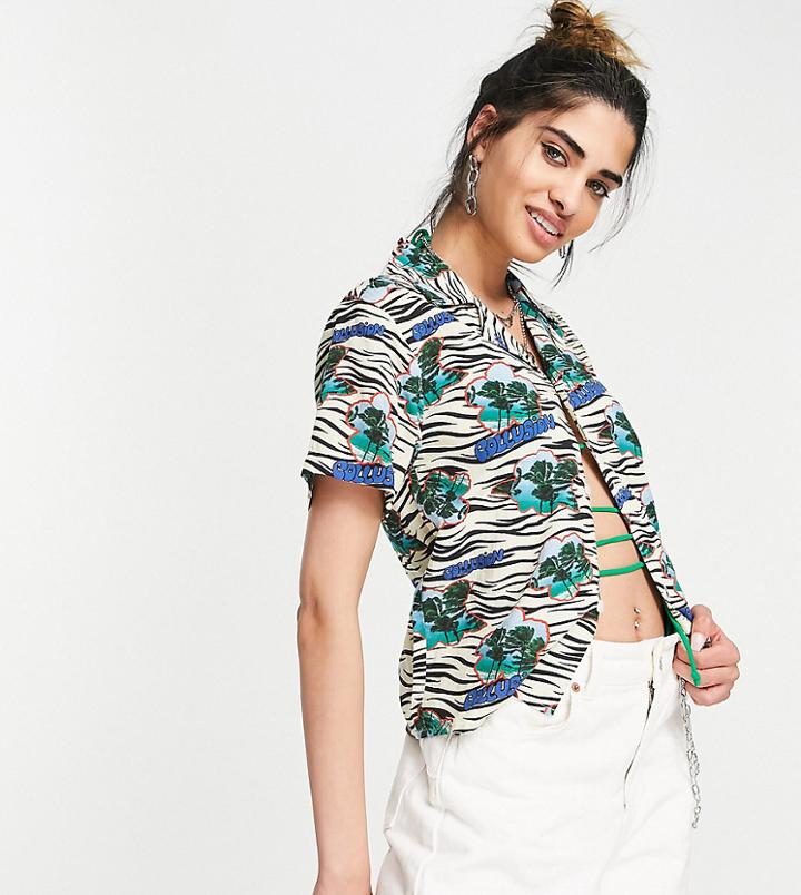 Collusion Shrunken Shirt In Surfy Print-multi