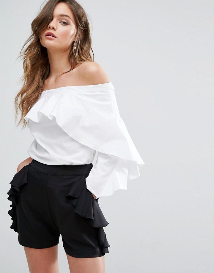 Miss Selfridge One Shoulder Frill Top - White