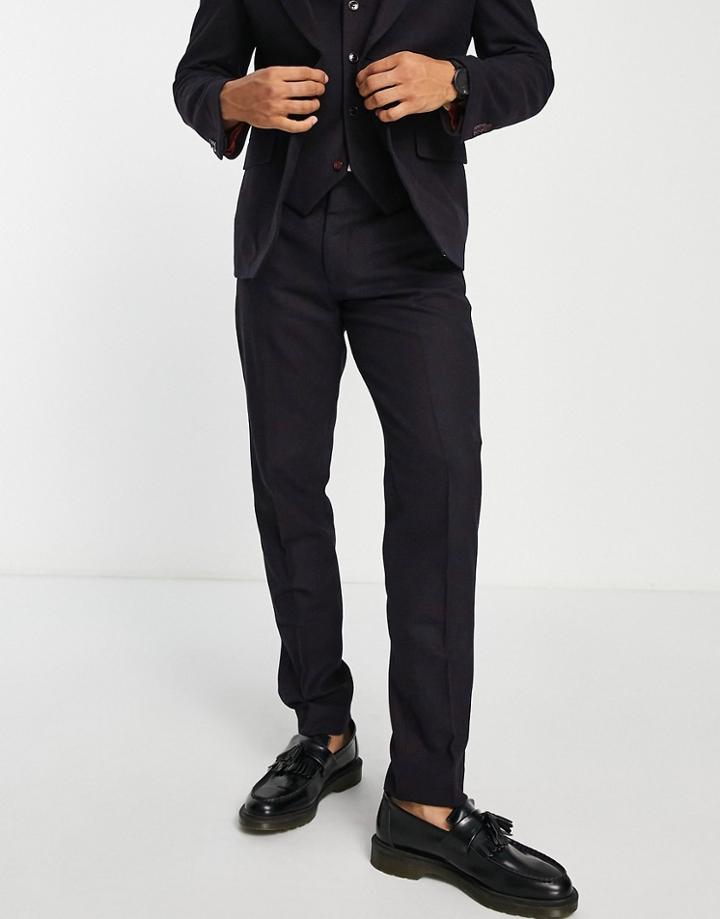 Harry Brown Wedding Slim Fit Tweed Check Wool Mix Suit Pants-navy