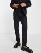 Harry Brown Wedding Slim Fit Tweed Check Wool Mix Suit Pants-navy