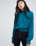 Weekday High Neck Oversized Balloon Sleeve Top - Blue