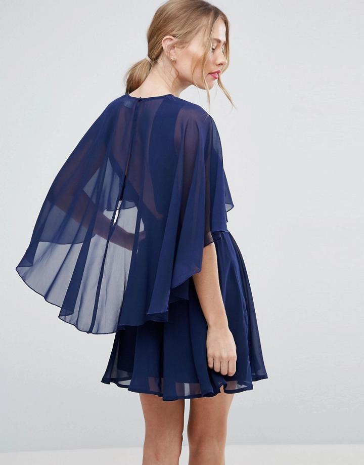 Asos Soft Chiffon Dip Back Cape Mini Dress - Green
