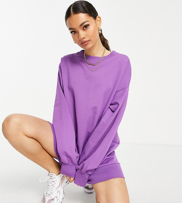 Asos Design Petite Oversized Sweat Mini Dress In Purple