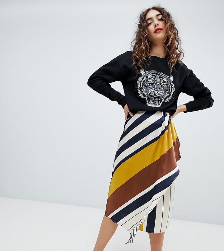 Mango Satin Wrap Skirt With Ruffle In Stripe - Multi