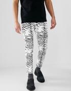 Asos Design Skinny Jeans In Leather Look Zebra Print - White