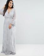 Club L Plus Embroided Lace Maxi Dress With Wrap Front - Gray