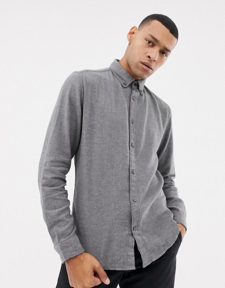 Esprit Slim Fit Button Down Soft Flannel Shirt In Gray - Gray