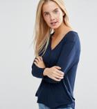 Asos Petite The New Forever T-shirt With Long Sleeves And Dip Back - Navy