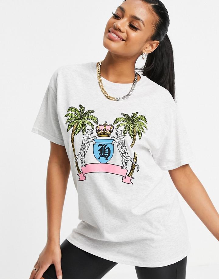 Hnr Ldn Oversized T-shirt With White Tiger Graphic Oversized In Gray-grey