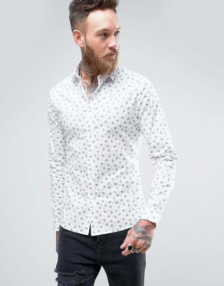 Asos Skinny Shirt In Ditsy Geo Print - White