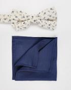 Asos Floral Bow Tie And Pocket Square Pack - Blue