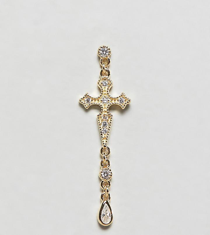 Galleria Armadoro Gold Plated Cross Drop Single Earring - Gold