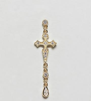 Galleria Armadoro Gold Plated Cross Drop Single Earring - Gold