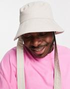 Asos Design Wide Brim Bucket Hat With Neck Tie In Beige-neutral