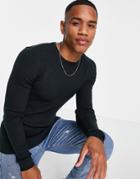 Asos Design Knitted Muscle Fit Rib Crew Neck Sweater In Navy