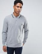 Fred Perry Slim Long Sleeve Polo Shirt Pique Twin Tipped In Gray Marl