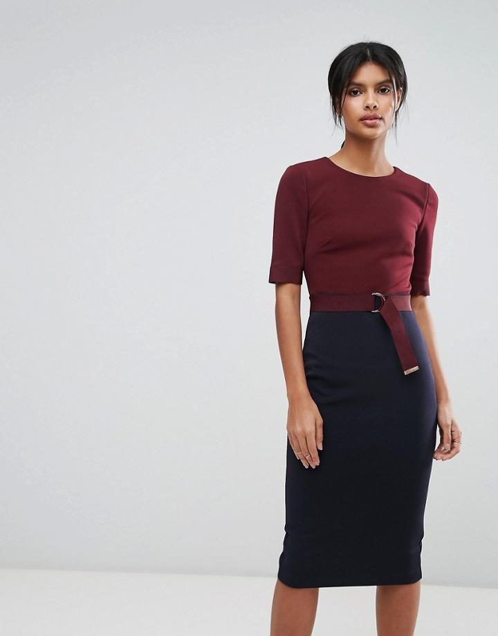 Ted Baker Ponte Dress With Bow Detail - Navy