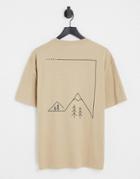 Selected Homme Oversized T-shirt With Mountain Back Print In Beige-neutral