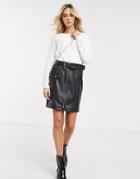 Pieces Leather Look Mini Skirt With Belt In Black