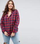 Asos Curve Boyfriend Shirt In Red & Navy Check - Multi