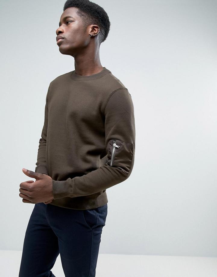 Kiomi Sweatshirt With Ma-1 Pocket Arm - Green