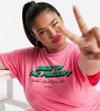 Collusion Plus Back To Present Graphic T-shirt In Neon Pink