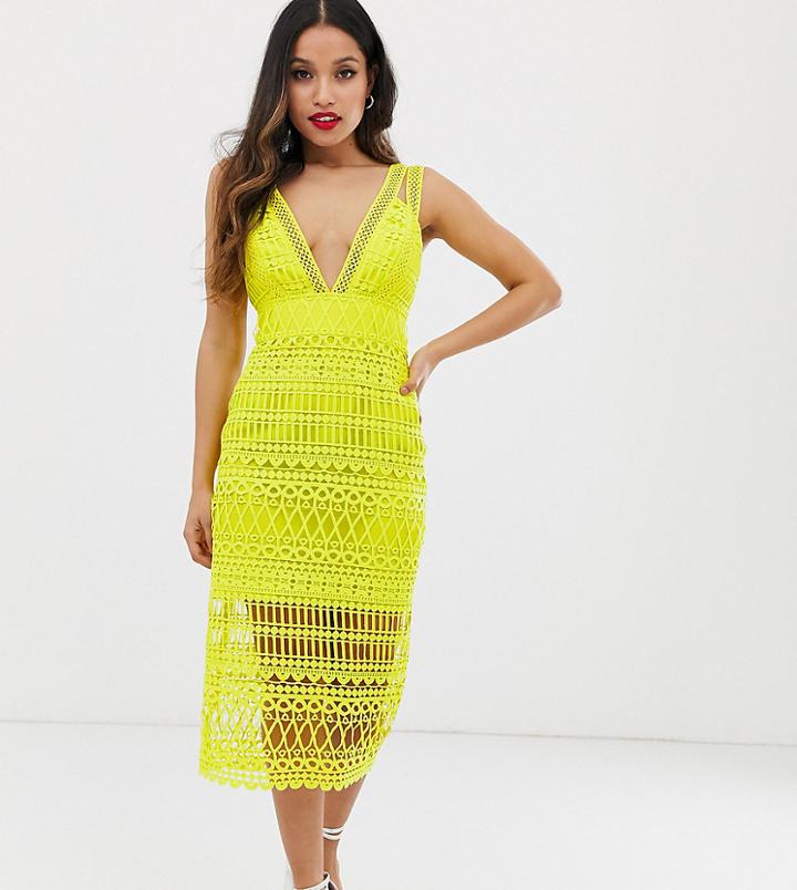 Asos Design Petite Midi Pencil Dress In Cutwork Broderie-multi