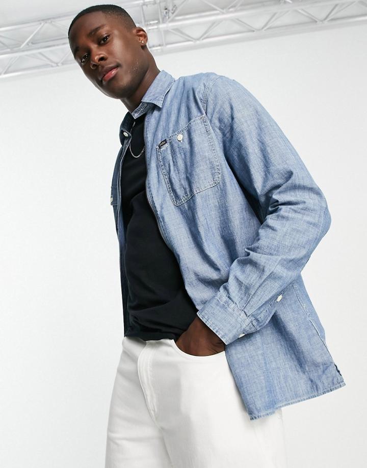 Polo Ralph Lauren Zip Front Denim Overshirt Jacket Classic Oversized Fit In Mid Wash Blue-blues