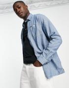 Polo Ralph Lauren Zip Front Denim Overshirt Jacket Classic Oversized Fit In Mid Wash Blue-blues