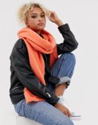 Asos Design Supersoft Long Woven Scarf With Raw Edge In Coral - Pink