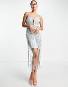 Starry Eyed Embellished Mini Dress With Train Detail In Mint-green