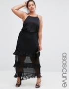 Asos Curve Maxi Skirt With Ruffle And Pleat Detail - Black