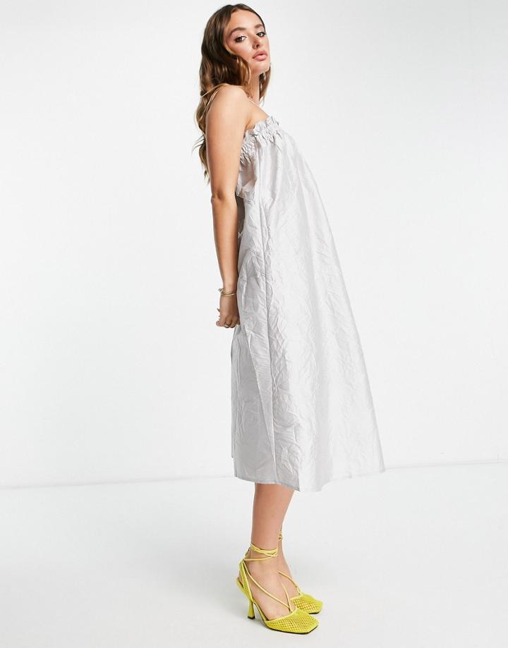 Vero Moda Smock Top Cami Midi Dress In Silver Sheen-gray