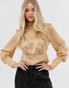 Y.a.s High Neck Blouse With Volume Sleeve - Gold