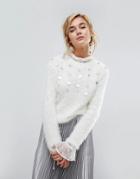 Willow And Paige Relaxed Sweater With Sequin Embellishment - White