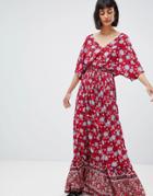 Mango Wide Sleeve Maxi Dress In Floral Print - Multi