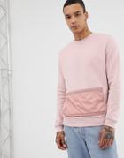 Asos Design Sweatshirt With Woven Pocket In Pink - Pink