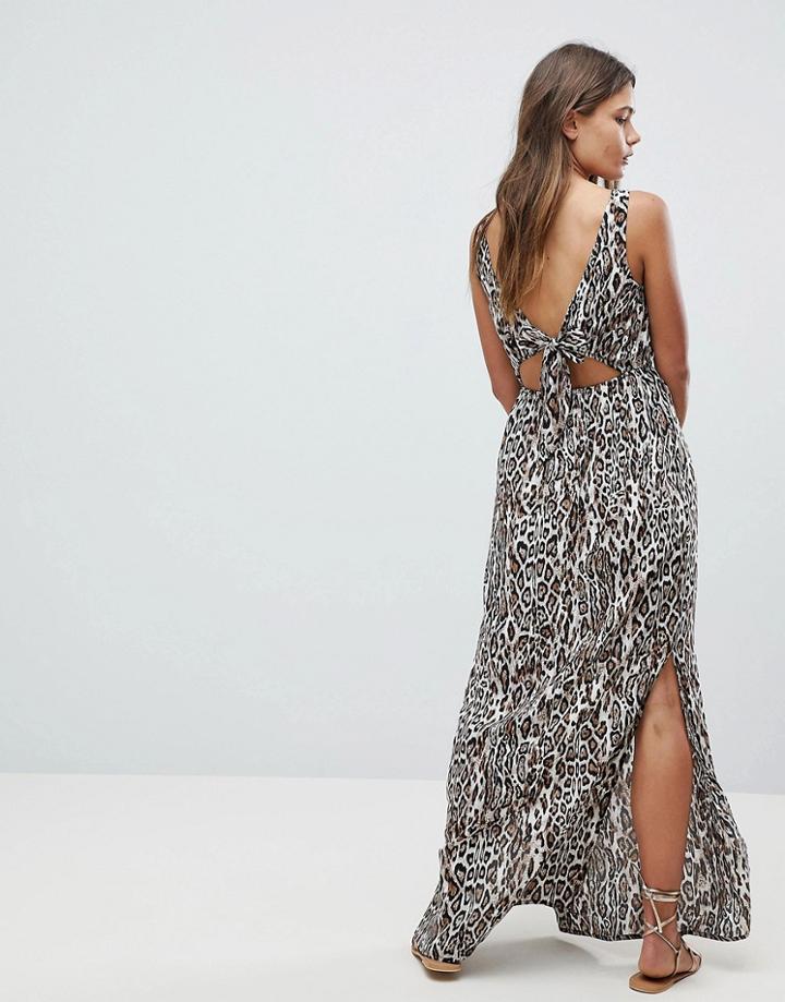 Asos Bow Back Maxi Dress In Animal Print - Multi