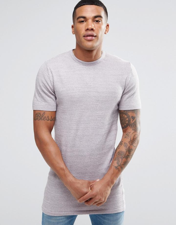 Asos Longline Muscle Fit Knitted T-shirt In Pink Twist - Pink