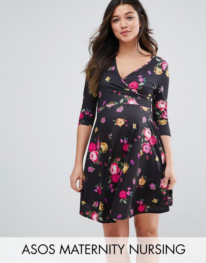 Asos Maternity Nursing Wrap Dress In Small Floral - Multi