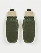 Asos Design Mittens In Khaki & Ecru Fleece-green