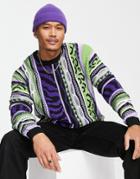 Asos Design Knitted Pattern Sweater In Purple