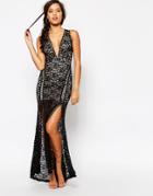 Love Triangle Lace Plunge Front Maxi Dress With Ladder - Black