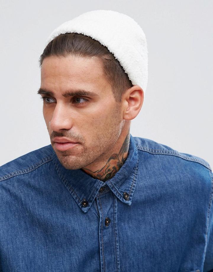Asos Mini Fisherman Beanie In White Teddy Texture - White