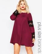 Ax Paris Plus Swing Dress With Lace Sleeves - Wine