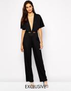 Oh My Love Kimono Sleeve Belted Jumpsuit With Wide Leg - Black