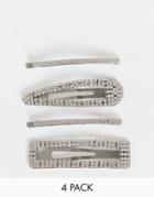 Asos Design Pack Of 4 Hairclip In Silver Crystal Design