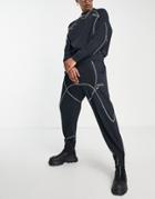 Asos Design Relaxed Sweatpants In Black With Tattoo Print And Stitching Detail - Part Of A Set